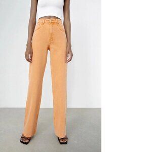 ZARA Women's Size 2 Orange Wash High Rise Full Length Straight Leg Denim Jeans